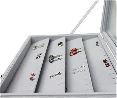 Produktbild von Schmuckkasten Schmucklade Schaukasten Schmuckdisplay mit Glasdeckel für Anhänger Ketten Ohrringe  grau