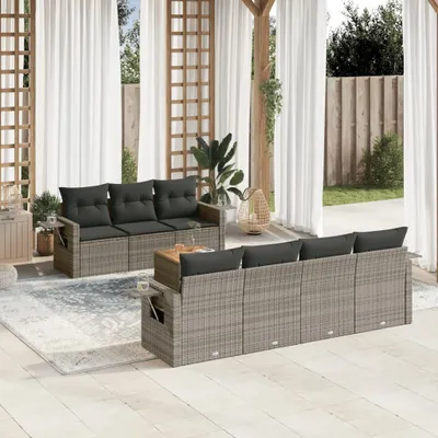 Produktbild von Design 8-tlg. Garten-Sofagarnitur mit Kissen Grau Poly Rattan, Gartensofas 2024 Neu