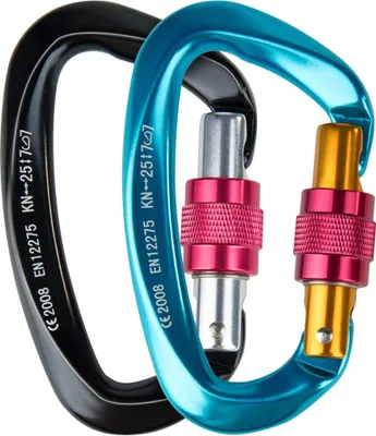 Produktbild von 2 Stück Kletterkarabiner [25 kN] er Aluminiumkarabiner mit Schraubverschluss, D-Form, ideal für Bergsteigen, Wandern, Rettung, Camping und Angeln