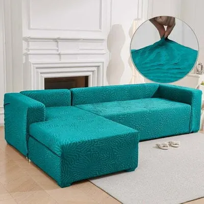 Produktbild von Dicke Sofabezug Ecksofa L Form Jacquard Stretch Sofa Überzug Universal Übergröße Couchbezug für 3 Sitzer + 4 Sitzer,Blau