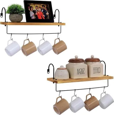 Produktbild von Küchen Wandregal Set 2-teilig Holz mit Handtuchhalter
