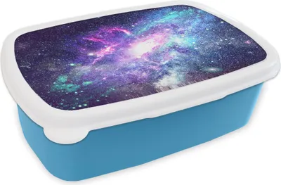 Produktbild von KitchenYeah® Lunchbox Brotzeit Brotdose 17x11 cm Weltraum - Blau - Sterne Kinder Brotzeitdose - Lunch - Kunststoff  - Brotbüchse - Sandwichbox - Lunchbox für Kinder