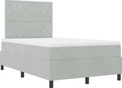 Image de Lit à ressort LED avec matelas Gris clair 120 x 190 cm Velours
