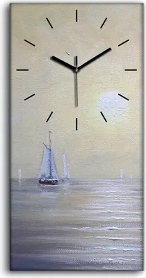 Produktbild von Dekor Leinwand Uhr Wandbilder Quarz 30x60 Meer Landschaft Schiffe Boot Fischer - schwarze Hände