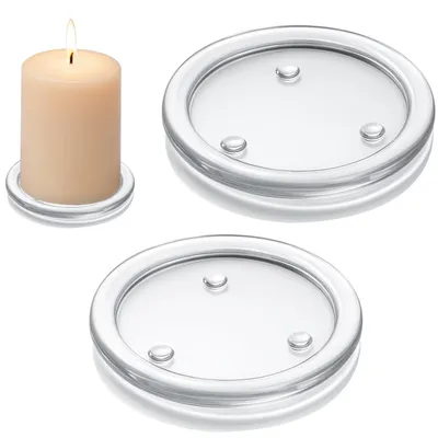 Productafbeelding van Glazen kerstkaarsenstandaarden - 2 stuks, rond - Ø 10 cm - Transparant - Kaarsenonderzetters voor woondecoratie en tafeldecoratie