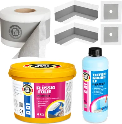 Produktbild von Dichtset Flüssigfolie 4Kg Dichtband Dichtecken Dichtmanschetten Tiefengrund H03