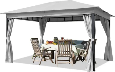 Produktbild von Gartenpavillon 3x4 m ca. 180g/m² Dachplane wasserdicht Pavillon mit 4 Seitenteilen grau