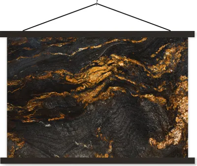 Produktbild von MuchoWow® Textilposter Marmor - Limette - Schwarz - Gold - Marmoroptik - Luxus 90x60 cm mit schwarzem Rahmen - Aufhängungssatz