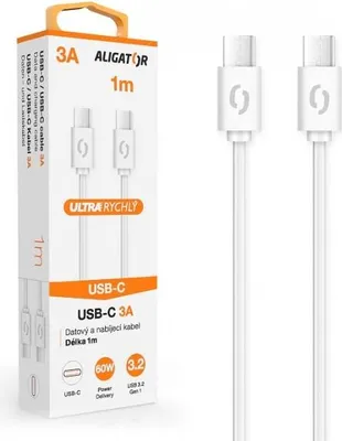 Obrázek produktu pro Datový kabel ALIGATOR POWER 3A, USB-C/USB-C, bílý