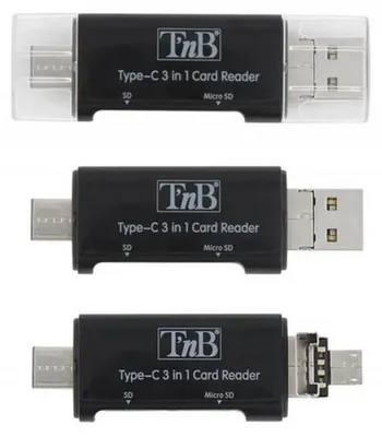 Obrázek produktu pro T'nB TCREAD3IN1, SD, Černá, 480 Mbit/s, USB 3.2 Gen 1 (3.1 Gen 1) Type-C, 10 g, 1 kusů