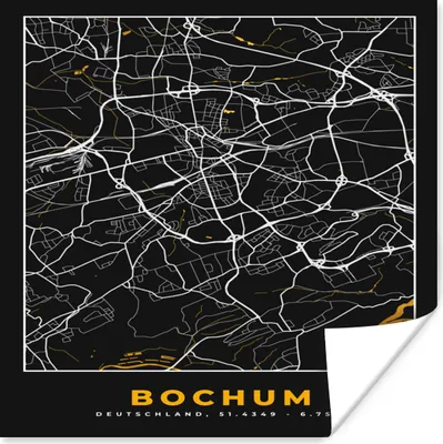 Produktbild von MuchoWow® Poster Bochum - Stadtplan - Karte - Gold - Deutschland 100x100 cm - Babyzimmer