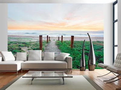 Produktbild von Vlies Fototapete 400x280 cm Tapeten Wandtapete XXL Landschaft Natur Meer Strand blau beige grün c-A-0054-a-d