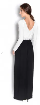 Produktbild von Damen Langarm Maxikleid Herbstkleid Kleid Lang Abend Maxi Kleider, Weiß/Schwarz/2XL/3XL