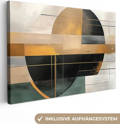 Produktbild von Leinwand Bilder 90x60 cm - Abstrakte Formen - Gold - Bronze - Grau, Wandbilder, Wanddeko Wohnzimmer, Bild