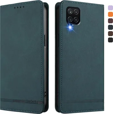 Image de Etui pour Samsung Galaxy A12, étui rétro en cuirPolyuréthaneavec support et fentes pour cartes de crédit Vert