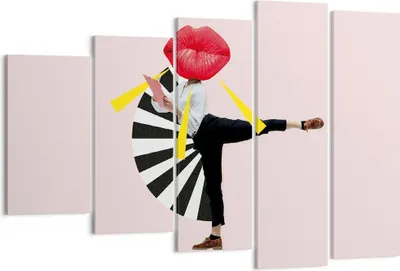Produktbild von Bild auf Leinwand - Leinwandbild - 5 Teile - Grafik Mund Mann - 150x100cm - Wand Bild - Wanddeko - Wandbilder - Leinwanddruck - Bilder - Wanddekoration - Leinwand bilder - Wandbild - EG150x100-4559