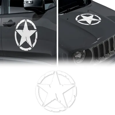 Obrázek produktu pro Samolepka Star Army Militare pro Jeep Renegade, průměr 33 cm, bílá, 2 kusy