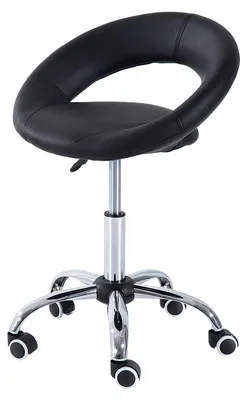Image de Tabouret de travail, tabouret pivotant, siège de bureau, tabouret à roulettes, réglable en hauteur avec dossier, revêtement en similicuir, métal, noir | Hauteur d'assise : 45–57 cm | 50 x 54 x 66–78 cm