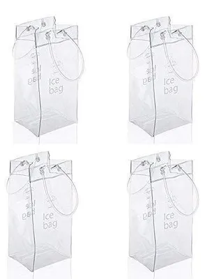 4er-Set transparente Flaschenkühltasche mit Henkel für Wein