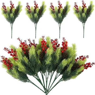 Zdjęcie produktu dla Sztuczne gałązki sosnowe, dekoracje świąteczne, 8 sztuk, zielone, 38 cm