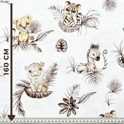 Produktbild von Baumwolle 100% afrikanische Tiere beige in tropischen Blättern auf weißem Hintergrund