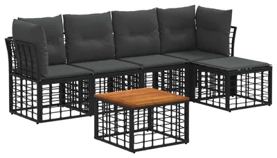 Produktbild von vidaXL Outdoor-Sofagarnitur 6 pcs Schwarz und Dunkelgrau Polyester