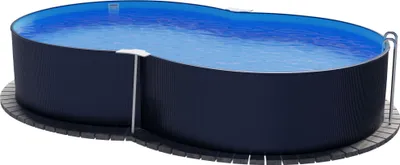 Produktbild von Stahlwandpool achtform 470x300x120 cm, Stahl 0,4 mm anthrazit, Folie 0,4 mm blau, Einhängebiese