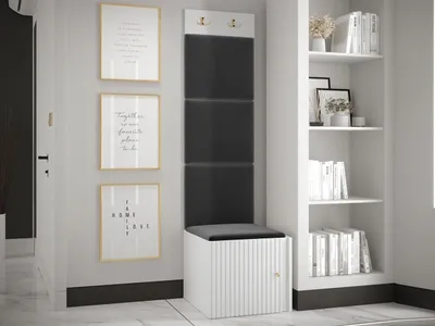 Produktbild von MIRJAN24 Garderoben-Set Orion Ryfel Slim XXII, Schuhschrank 1D, Kleiderhakenbrett, 4x Paneel 42x42, 2 Kleiderhaken für Kleidung, Metallgriffe (Farbe: Schwarz, Manila 18)