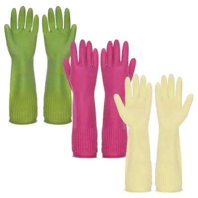 3 Paar lange Gummihandschuhe, wasserdicht, mittlere Größe