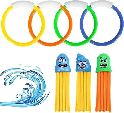 Image de Jouets de plongée pour enfants - Été - 3 pieuvres de plongée et 4 anneaux de plongée