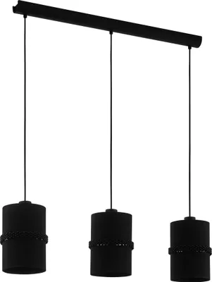 Produktbild von EGLO Hängelampe Paraguaio, Pendelleuchte Esstisch, Deckenlampe hängend, Stahl in schwarz, Textil, Glas in schwarz, E27 Fassung
