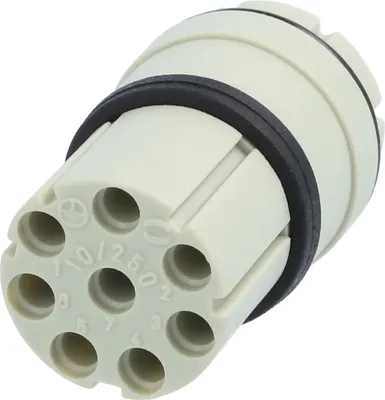 Produktbild von HARTING R15 Crimp-Kontakteinsatz Buchse Crimpanschluss, Polzahl 7+PE 250V, 10A, Farbe kieselgrau RAL 7032 - 1 Stück