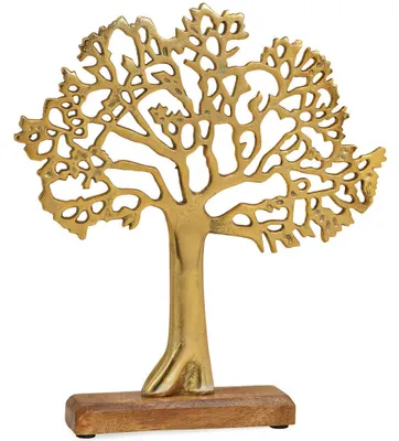 Produktbild von Baum Aufsteller Metall Holzsockel Dekofigur Gold 1 Stk 30x33x5 cm