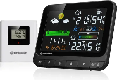 Produktbild von Bresser Funkwetterstation Farbdisplay Temperatur Luftfeuchtigkeit innen außen Wettervorhersage Frostalarm Komfortindikator Funk Sensor