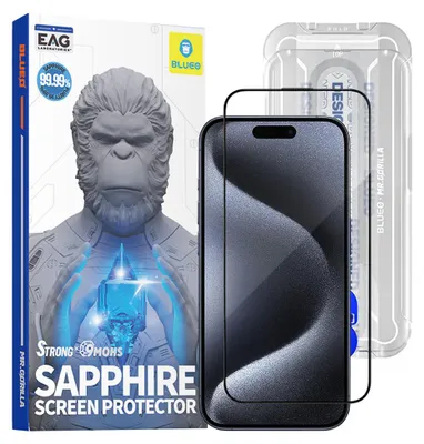 Obrázek produktu pro Blueo – ochranné sklo Sapphire s aplikátorem pro iPhone 15 Pro – černé