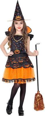 Obrázek produktu pro Dýňový kostým čarodějnice pro dívky Halloween kostým černo-oranžový