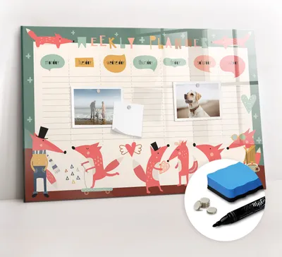 Produktbild von Magnetpinnwand Memoboard - Zubehörsatz - Schwarzer Marker + Schwamm + Magnete - 60 x 40 cm - Wochenplaner für Kinder
