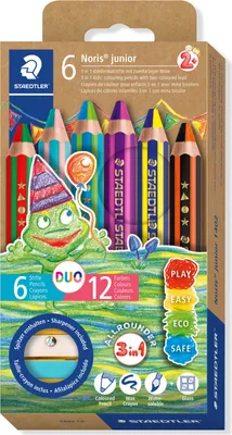 Produktbild von STAEDTLER Noris junior 1402 3 in 1 Kindermalstift Etui mit 6 Duo Farben und Spitzer