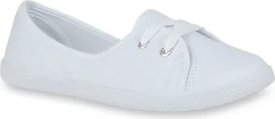 Zdjęcie produktu dla Mytrendshoe Sportowe baleriny damskie z tkaniny Sneaker Sneaker Flats Sznurowane 71109, Kolor: Biały, Rozmiar: 42