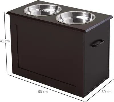 Produktbild von PawHut Hunde Fressnapf mit Staumraum 2 Näpfen Futterstation Katzenapf Espresso