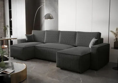 Produktbild von FURMEB AMBRO Ecksofa U-Form Schlafsofa Schlaffunktion 300x143x85cm Grau