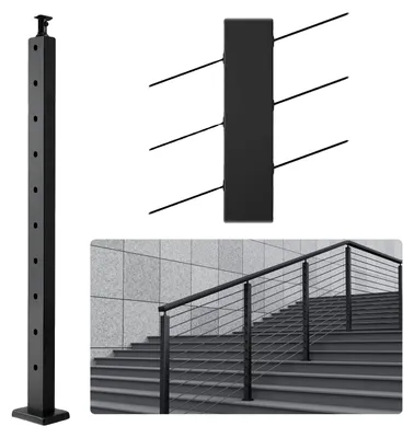 Productafbeelding van VEVOR kabelhekpalen, 91,4 x 2,5 x 5,1 cm, staal, met 30° afgeschuurd gat, 10 voorgeboorde gaten, SUS304 roestvrijstalen kabelhekpalen met gebogen bevestiging, zwart, 1JZLGZHS91424HS5GV0
