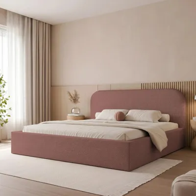 Productafbeelding van Gestoffeerd bed FUZZI, 160x200 cm, zandkleur, met opbergruimte en lattenbodem