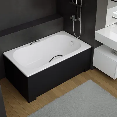 Produktbild von Badewanne ARIA REHAB plus 120x70 mit Füßen , mit Siphon mit schwarz Schürze