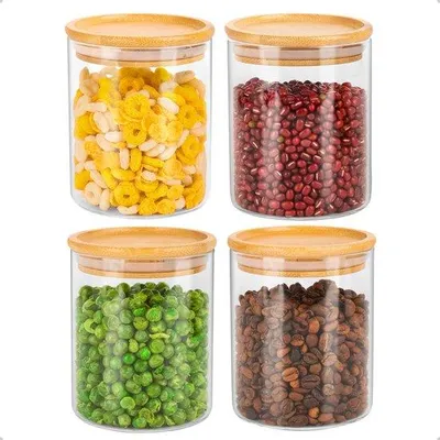 Produktbild von Gläserne Vorratsdosen mit Holzdeckel, 500ml, luftdicht, Küche