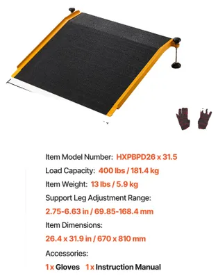 Immagine prodotto di Rampa di accesso, superficie antiscivolo, regolabile in altezza, dimensioni 26x31 pollici