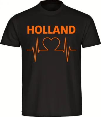 Produktbild von multifanshop Herren T-Shirt - Holland - Herzschlag, schwarz, Größe M