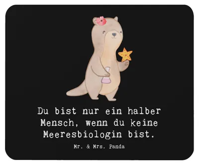 Produktbild von Mr. & Mrs. Panda Mouse Pad Meeresbiologin Herz - Schwarz - Geschenk, gummi mauspad, Spruch, pc mousepad, Studium, mausteppich, Lustig