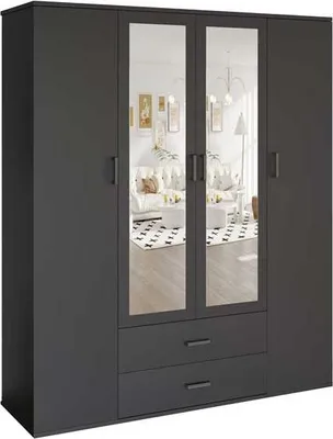 Image de Armoire Marc avec miroir - 4 portes et 2 tiroirs - gris foncé