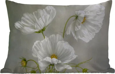 Produktbild von MuchoWow® Outdoor Kissen - Blumen - Stillleben - Mohn - Weiß - Botanisch - 50x30 cm - Wetterfest - Lounge Kissen - Sofa kissen - Wohnzimmer Dekoration